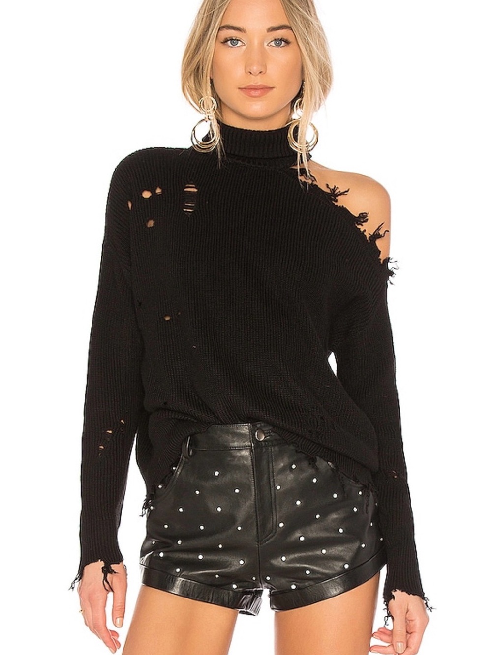 Lovers + Friends Arlington sweater in black One-Shoulder